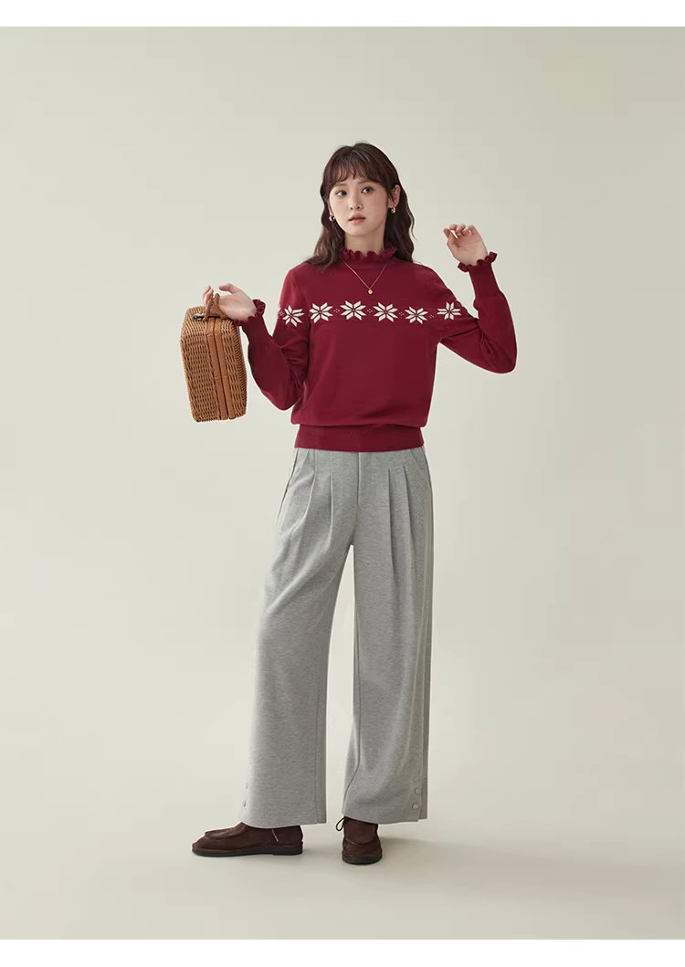 減齡紅色木耳邊雪花針織衫女冬新款內搭長袖上衣,減齡紅色木耳邊雪花針織衫女冬新款內搭長袖上衣,HBEW1152,減齡紅色木耳邊雪花針織衫女冬新款內搭長袖上衣,木耳邊,雪花針織