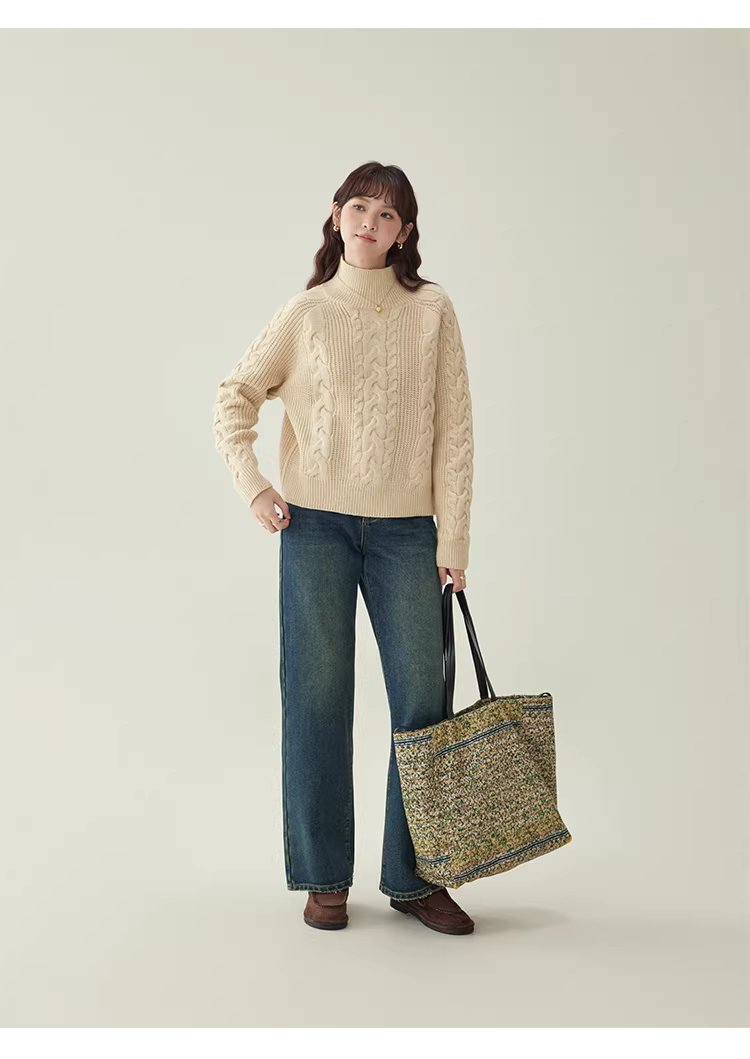 韓系杏色麻花高領毛衣女25冬季新款寬鬆長袖上衣,韓系杏色麻花高領毛衣女25冬季新款寬鬆長袖上衣,HBEW1156,韓系杏色麻花高領毛衣女25冬季新款寬鬆長袖上衣,高領毛衣,麻花針織