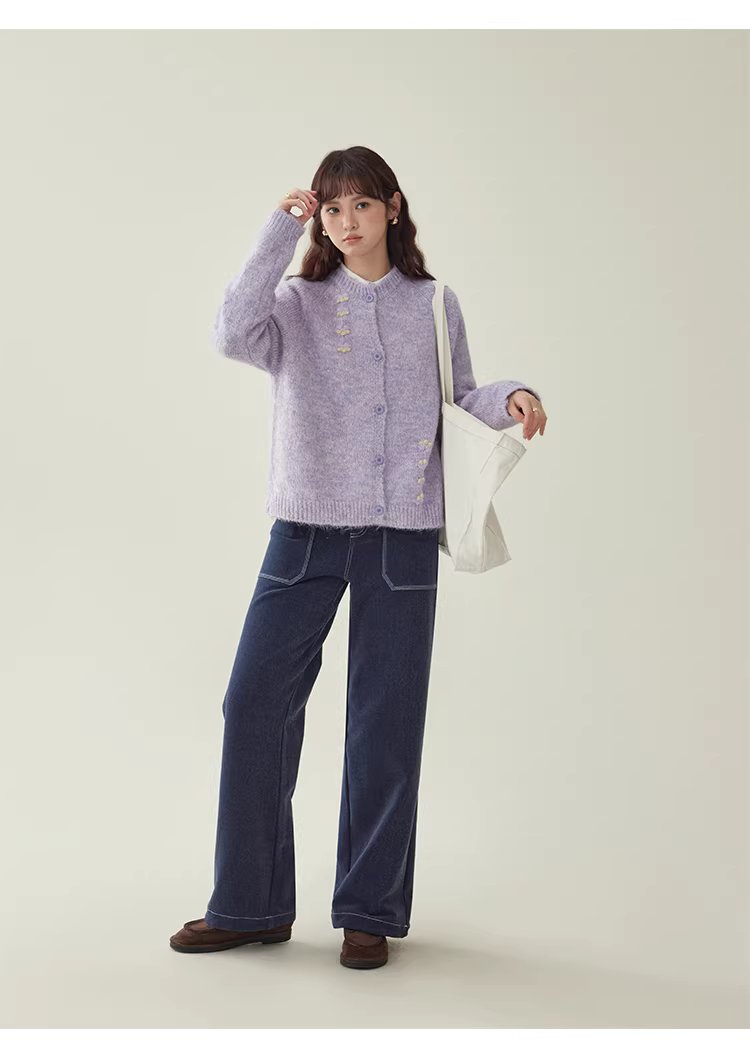 溫柔紫色小花羊毛毛衣開襟女冬新款圓領紐帶長袖上衣,溫柔紫色小花羊毛毛衣開襟女冬新款圓領紐帶長袖上衣,HBEW1157,溫柔紫色小花羊毛毛衣開襟女冬新款圓領紐帶長袖上衣,小花針織,羊毛混紡