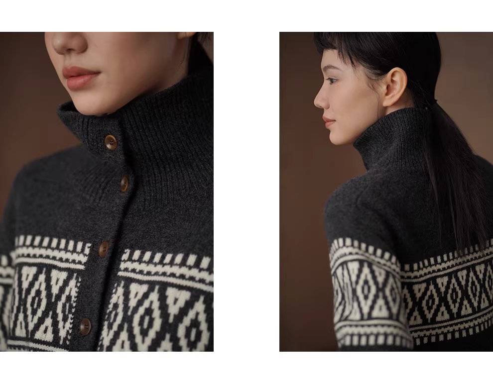 冬日經典撞色費爾島蓬鬆拉毛100羊毛立領寬鬆毛衣開襟衫女,冬日經典撞色費爾島蓬鬆拉毛100羊毛立領寬鬆毛衣開襟衫女,HBEW1161,冬日經典撞色費爾島蓬鬆拉毛100羊毛立領寬鬆毛衣開襟衫女,立領排扣,羊毛100%