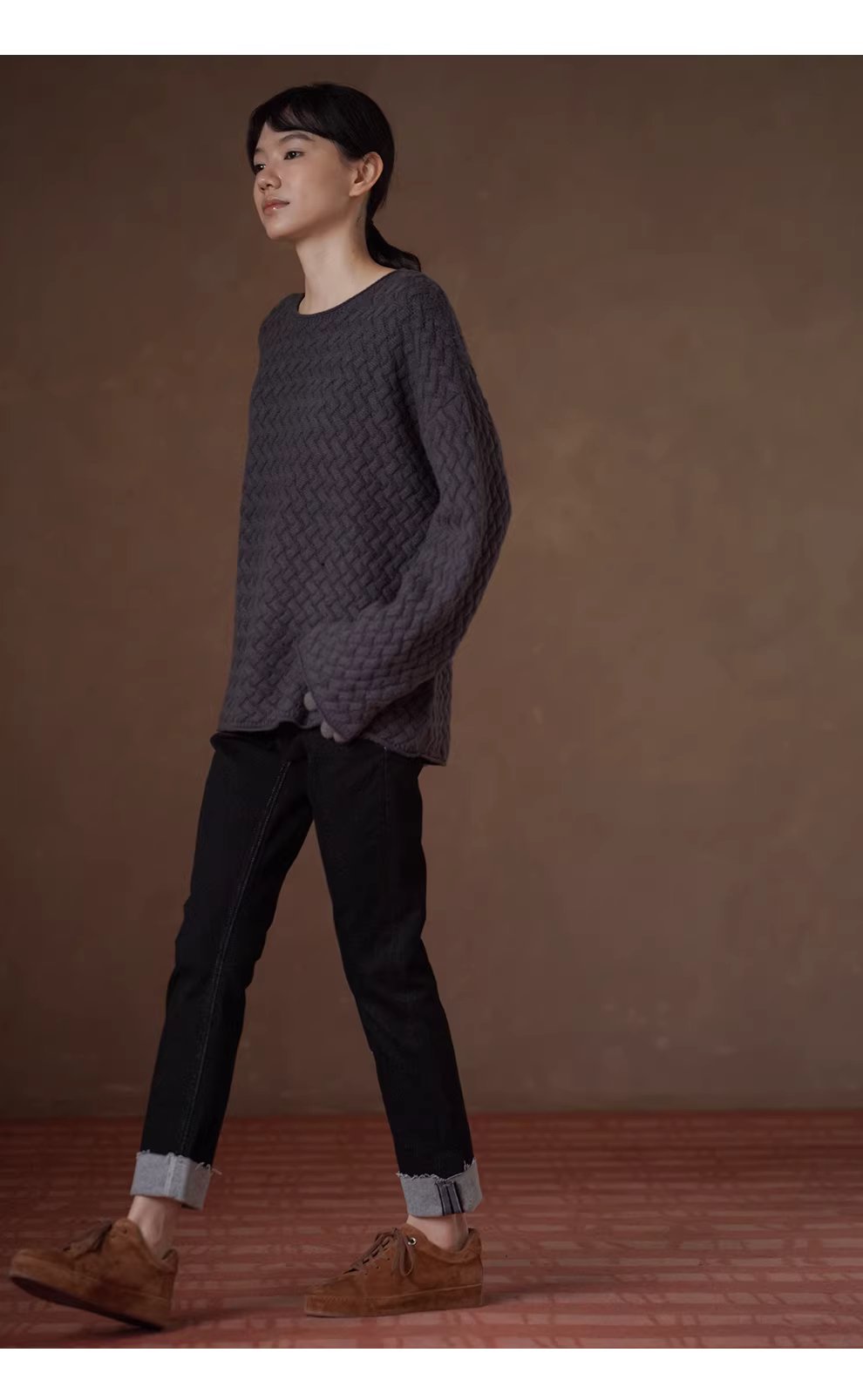 慵懶鬆弛立體編織提花肌理柔軟100羊毛寬鬆顯瘦圓領毛衣,慵懶鬆弛立體編織提花肌理柔軟100羊毛寬鬆顯瘦圓領毛衣,HBEW1165,慵懶鬆弛立體編織提花肌理柔軟100羊毛寬鬆顯瘦圓領毛衣,立體編織,羊毛100%