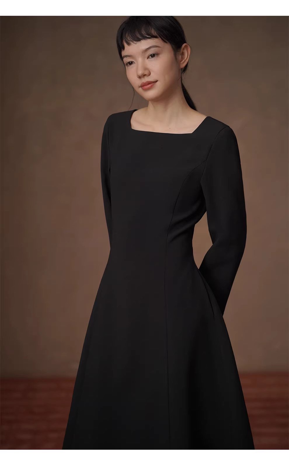高定級小黑裙抗皺骨感垂順優雅公主線收腰大裙擺洋裝,高定級小黑裙抗皺骨感垂順優雅公主線收腰大裙擺洋裝,HBEW7068,高定級小黑裙抗皺骨感垂順優雅公主線收腰大裙擺洋裝,方領設計,抗皺面料