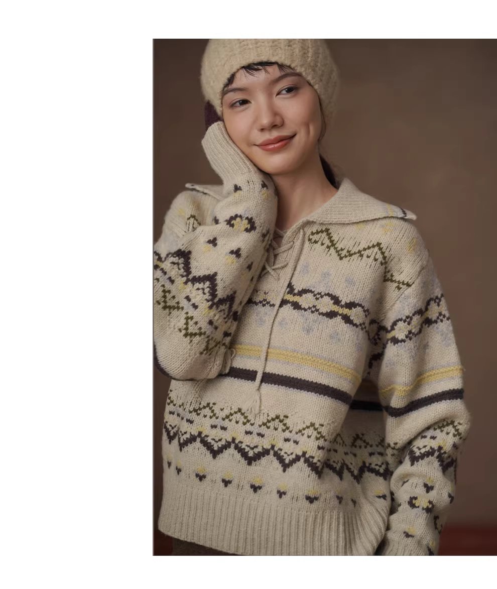 復古麋鹿100羊毛寬鬆H版落肩袖大翻領流蘇綁帶門衫毛衣,復古麋鹿100羊毛寬鬆H版落肩袖大翻領流蘇綁帶門衫毛衣,HBEW1182,復古麋鹿100羊毛寬鬆H版落肩袖大翻領流蘇綁帶門衫毛衣,大翻領設計,羊毛100%