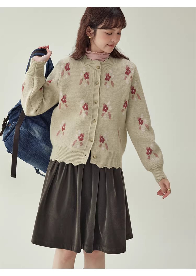 漸層小花加厚毛衣開襟衫女冬季新款蕾絲單排扣上衣,漸層小花加厚毛衣開襟衫女冬季新款蕾絲單排扣上衣,HBEW1196,漸層小花加厚毛衣開襟衫女冬季新款蕾絲單排扣上衣,花邊衣襬,小花針織