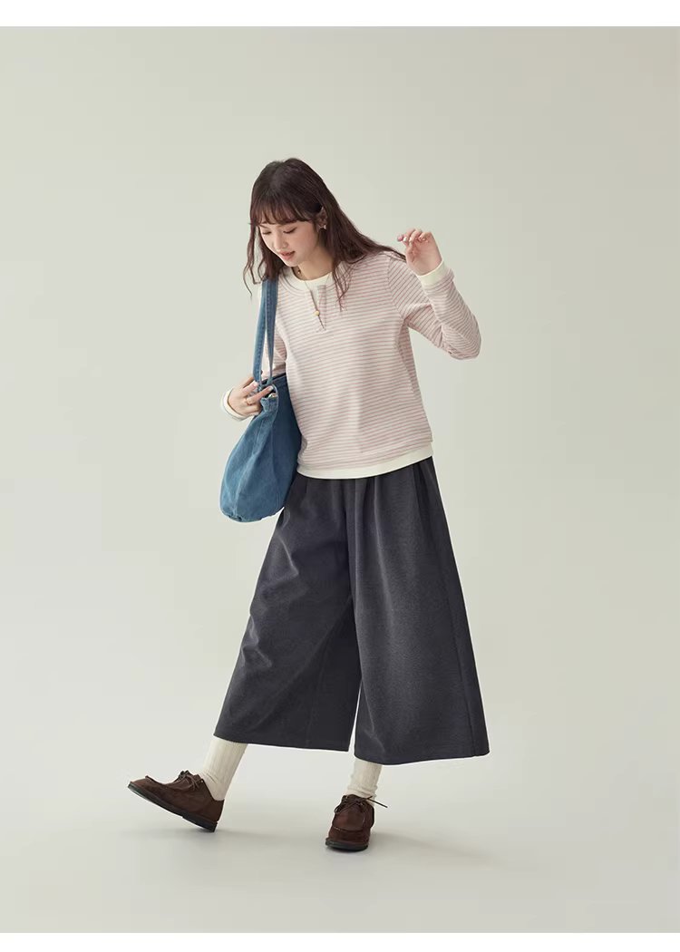 假兩件粉條紋長袖T恤女冬季新款少女感寬鬆上衣,假兩件粉條紋長袖T恤女冬季新款少女感寬鬆上衣,HBEW1197,假兩件粉條紋長袖T恤女冬季新款少女感寬鬆上衣,假兩件式,舒適面料