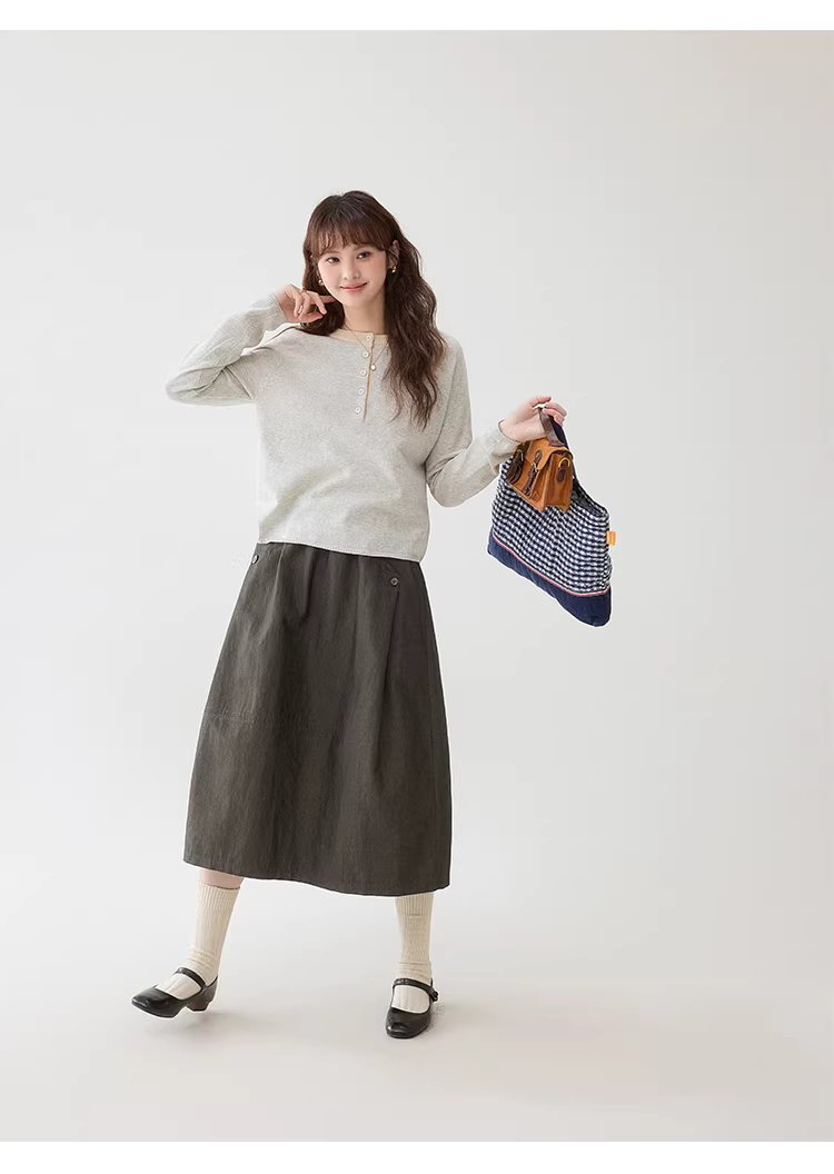 撞色領半開扣純棉針織衫女春季新款簡約百搭上衣,撞色領半開扣純棉針織衫女春季新款簡約百搭上衣,HBFS1006,撞色領半開扣純棉針織衫女春季新款簡約百搭上衣,半開排扣,全棉面料