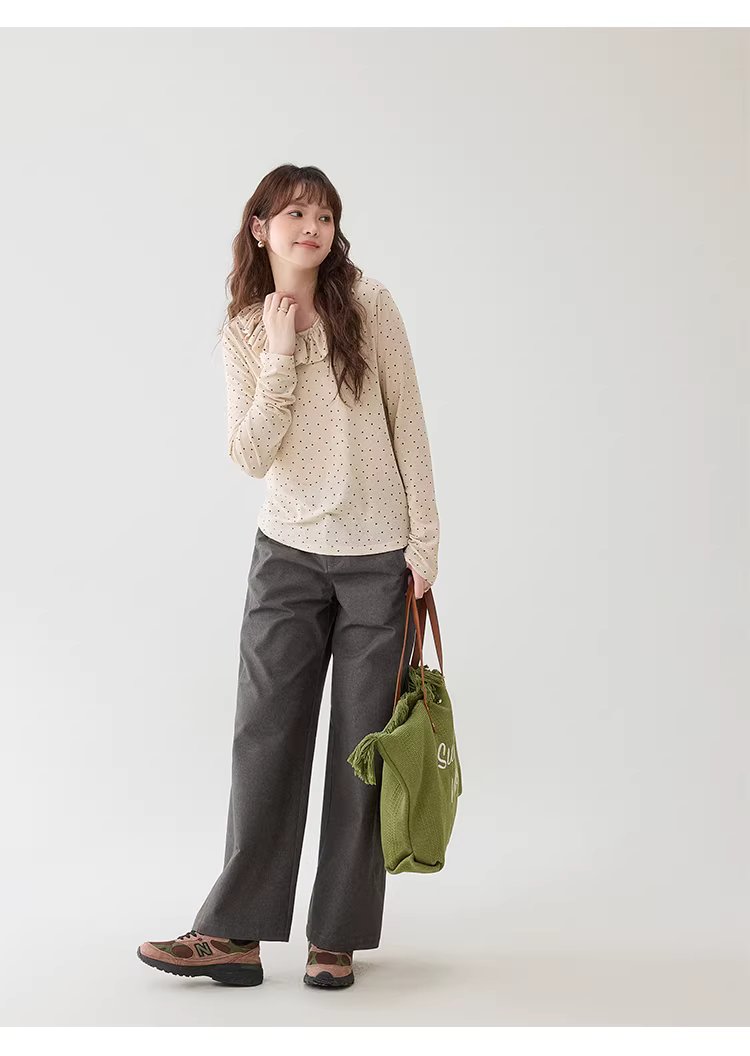 波點荷葉邊圓領T恤女春季新款薄款長袖內搭上衣,波點荷葉邊圓領T恤女春季新款薄款長袖內搭上衣,HBFS1010,波點荷葉邊圓領T恤女春季新款薄款長袖內搭上衣,荷葉邊領,復古波點