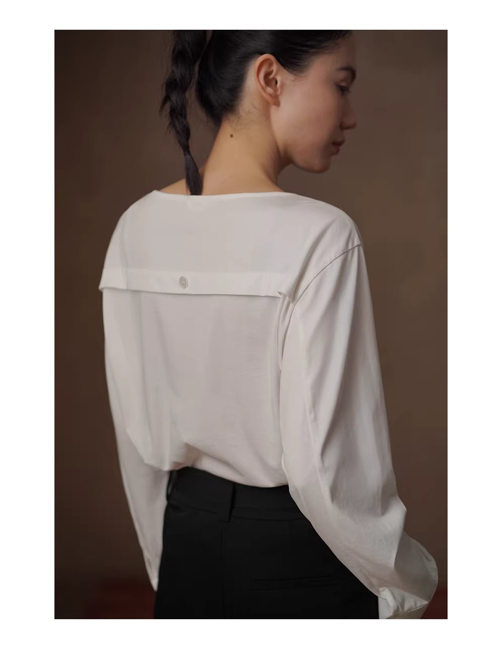 舒適高支棉基礎可單穿長袖後背分割落肩寬鬆顯瘦圓領T恤,舒適高支棉基礎可單穿長袖後背分割落肩寬鬆顯瘦圓領T恤,HBFS1022,舒適高支棉基礎可單穿長袖後背分割落肩寬鬆顯瘦圓領T恤,材質耐磨,版型修飾