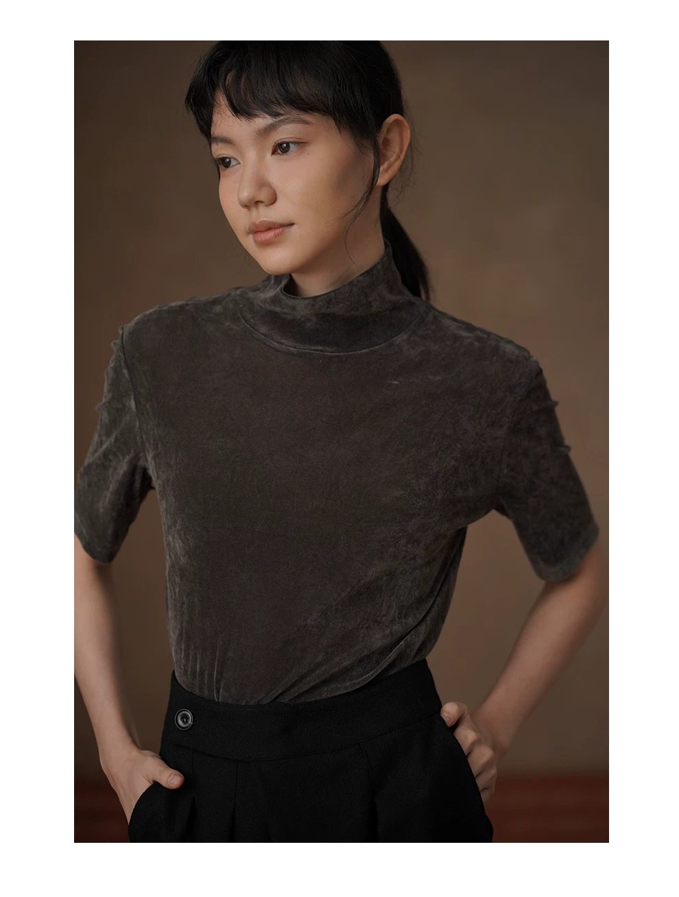 柔光完美優雅上衣低調絲絨T恤中袖高領合身通勤顯瘦內搭,柔光完美優雅上衣低調絲絨T恤中袖高領合身通勤顯瘦內搭,HBFS1026,柔光完美優雅上衣低調絲絨T恤中袖高領合身通勤顯瘦內搭,細膩柔光,高領修飾