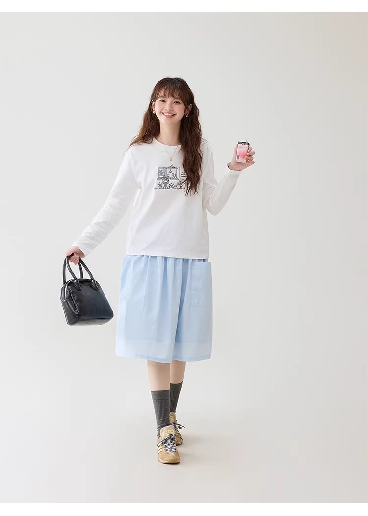 漫畫感線條圖案繡花T恤女春季新款純棉圓領上衣,漫畫感線條圖案繡花T恤女春季新款純棉圓領上衣,HBFS1030,漫畫感線條圖案繡花T恤女春季新款純棉圓領上衣,童趣印花,全棉面料