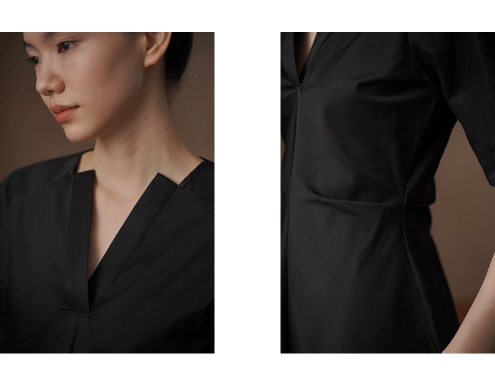 極簡廓形收腰剪裁寬鬆羊腿袖通勤短款顯瘦小個子洋裝,極簡廓形收腰剪裁寬鬆羊腿袖通勤短款顯瘦小個子洋裝,HBFS7012,極簡廓形收腰剪裁寬鬆羊腿袖通勤短款顯瘦小個子洋裝,微光質感,V領優雅