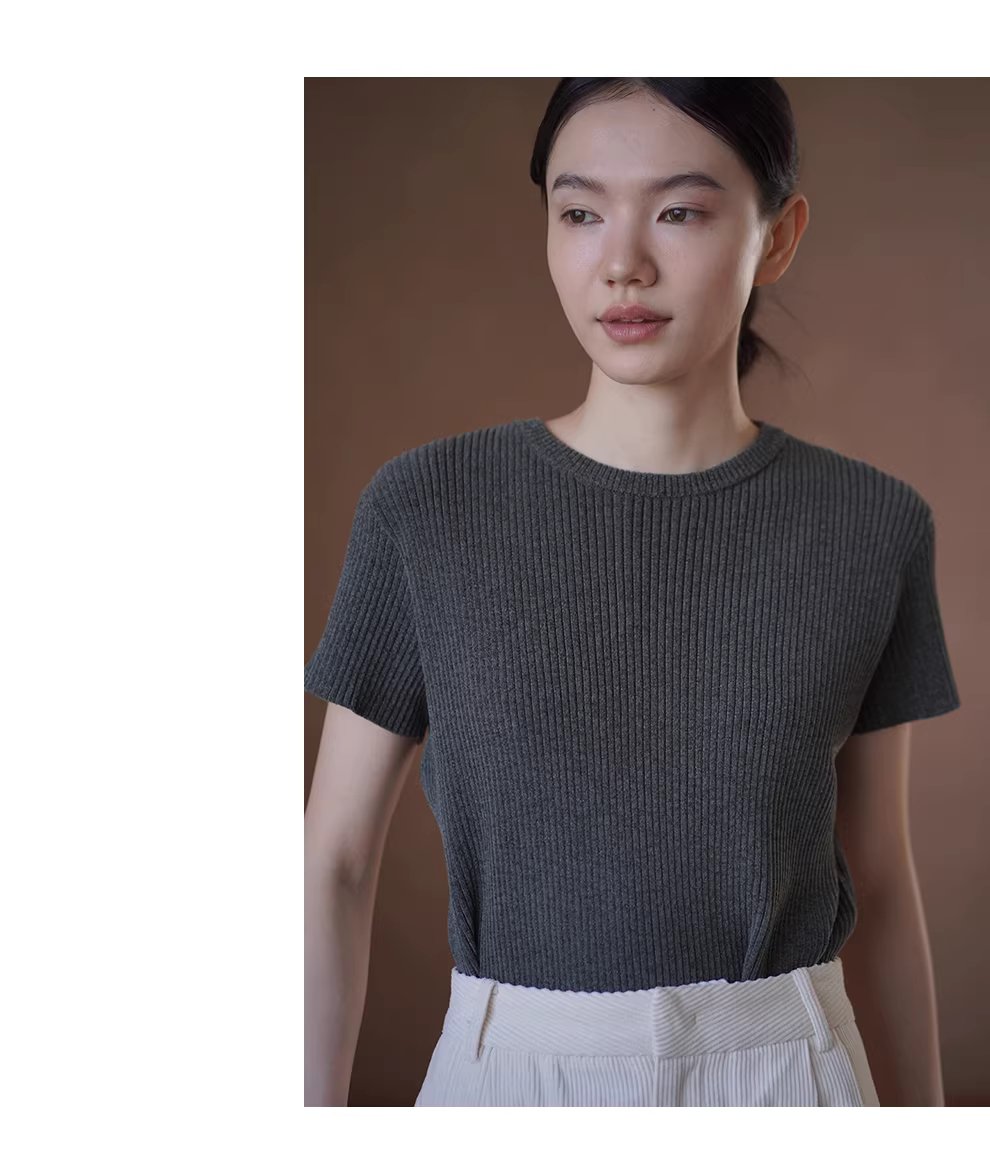 綿軟龍井酥雪尼爾紗線粗坑條肌理感短袖圓領彈力顯瘦T恤,綿軟龍井酥雪尼爾紗線粗坑條肌理感短袖圓領彈力顯瘦T恤,HBFS1036,綿軟龍井酥雪尼爾紗線粗坑條肌理感短袖圓領彈力顯瘦T恤,軟糯親膚,坑條彈性