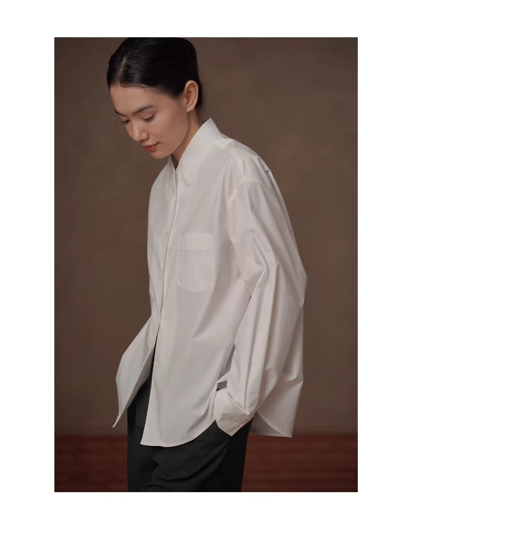 式復古回潮立領寬鬆H型顯瘦挺括好版型長袖疊穿襯衫女,式復古回潮立領寬鬆H型顯瘦挺括好版型長袖疊穿襯衫女,HBFS1037,式復古回潮立領寬鬆H型顯瘦挺括好版型長袖疊穿襯衫女,親膚透氣,版型修飾