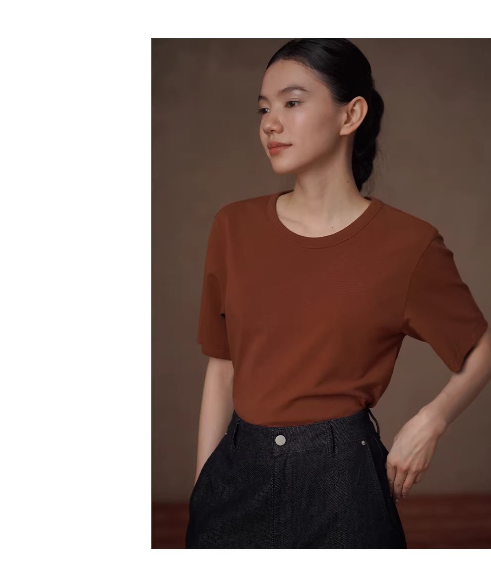 點亮沉悶顯白濾鏡簡約基本款圓領軟糯親膚彈性短袖T恤女,點亮沉悶顯白濾鏡簡約基本款圓領軟糯親膚彈性短袖T恤女,HBFS1038,點亮沉悶顯白濾鏡簡約基本款圓領軟糯親膚彈性短袖T恤女,顯白百搭,暖棕復古