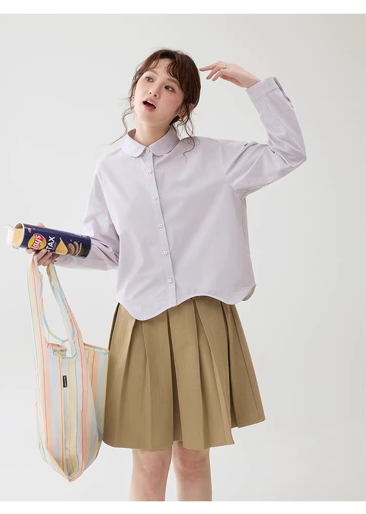 弧形擺娃娃領紫色襯衫女26春季新款減齡長袖上衣,弧形擺娃娃領紫色襯衫女26春季新款減齡長袖上衣,HBFS1046,弧形擺娃娃領紫色襯衫女26春季新款減齡長袖上衣,娃娃領,天絲混棉