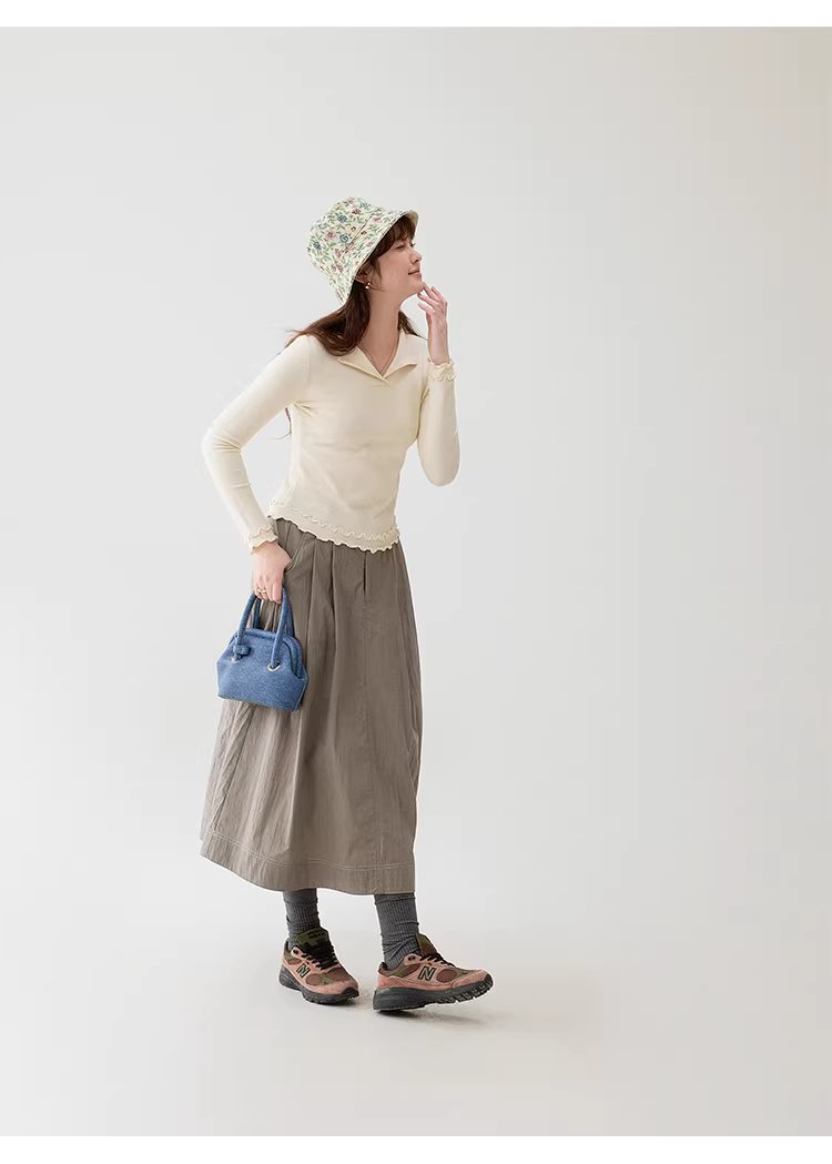 波浪邊弧擺翻v領針織衫女春季新款修身內搭上衣,波浪邊弧擺翻v領針織衫女春季新款修身內搭上衣,HBFS1048,波浪邊弧擺翻v領針織衫女春季新款修身內搭上衣,V型翻領,修身顯瘦