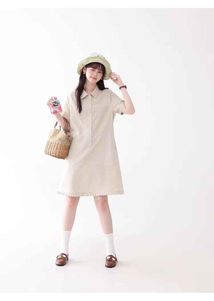 日系polo領花邊洋裝女26夏季新款a字襯衫短裙,日系polo領花邊洋裝女26夏季新款a字襯衫短裙,HBFS7018,日系polo領花邊洋裝女26夏季新款a字襯衫短裙,翻領排扣,天絲混棉