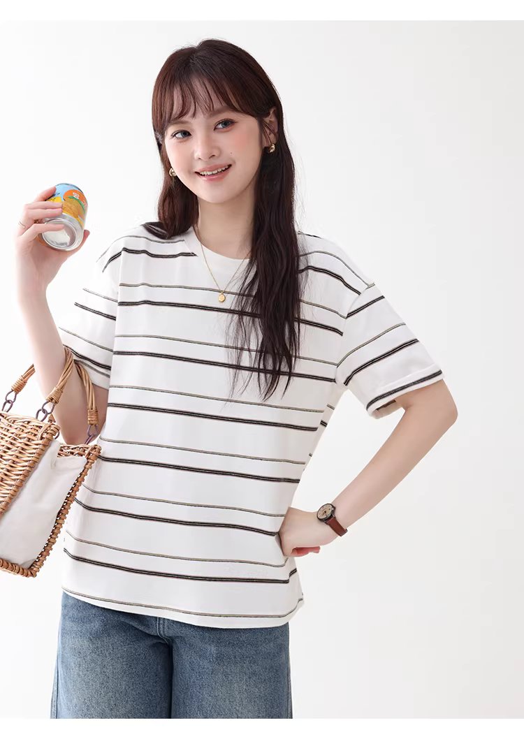 多巴胺撞色條紋落肩短袖T恤女夏季新款甜美圓領上衣,多巴胺撞色條紋落肩短袖T恤女夏季新款甜美圓領上衣,HBFS1050,多巴胺撞色條紋落肩短袖T恤女夏季新款甜美圓領上衣,撞色橫紋,舒適面料