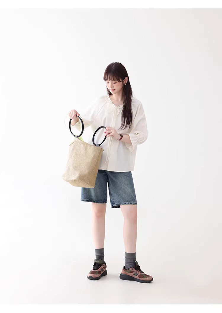 法式木耳邊綁帶V領襯衫女夏新款七分袖羈扣上衣,法式木耳邊綁帶V領襯衫女夏新款七分袖羈扣上衣,HBFS1055,法式木耳邊綁帶V領襯衫女夏新款七分袖羈扣上衣,法式甜美,木耳邊