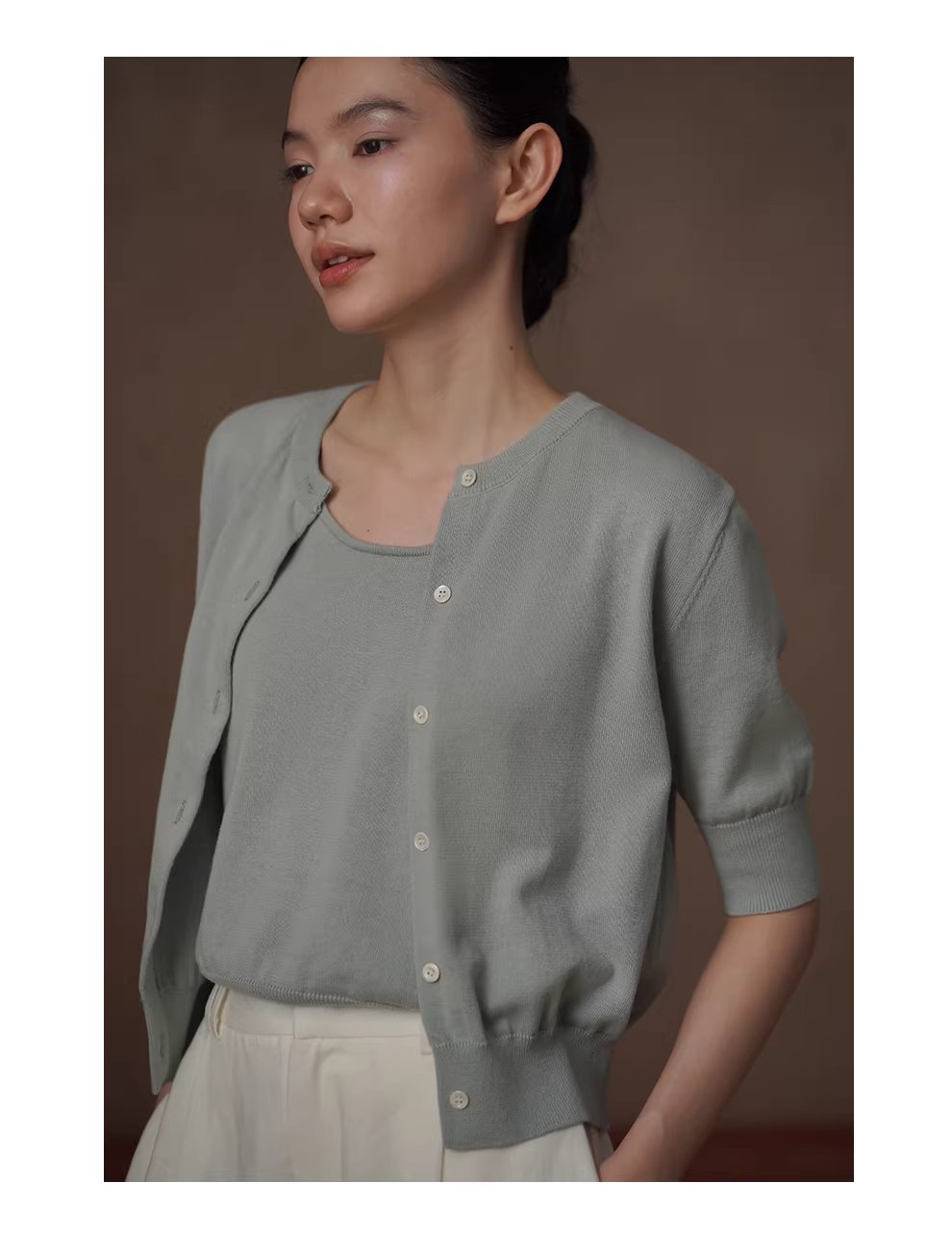明朗輕鹽系100棉針織寬鬆顯瘦開襟衫背心休閒減齡兩件女,明朗輕鹽系100棉針織寬鬆顯瘦開襟衫背心休閒減齡兩件女,HBFS1057,明朗輕鹽系100棉針織寬鬆顯瘦開襟衫背心休閒減齡兩件女,鹽系穿搭,全棉面料
