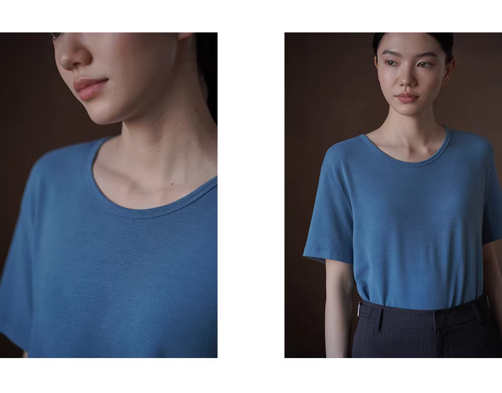 藍調夏日顯白清涼圓領短袖軟糯透氣彈性顯瘦基礎休閒T恤,藍調夏日顯白清涼圓領短袖軟糯透氣彈性顯瘦基礎休閒T恤,HBFS1072,藍調夏日顯白清涼圓領短袖軟糯透氣彈性顯瘦基礎休閒T恤,彈性透氣,版型修飾