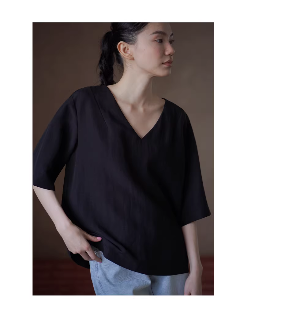 極簡主義精英通勤挺括立體剪裁V領直筒寬鬆顯瘦短袖襯衫,極簡主義精英通勤挺括立體剪裁V領直筒寬鬆顯瘦短袖襯衫,HBFS1073,極簡主義精英通勤挺括立體剪裁V領直筒寬鬆顯瘦短袖襯衫,絲滑面料,直筒寬鬆