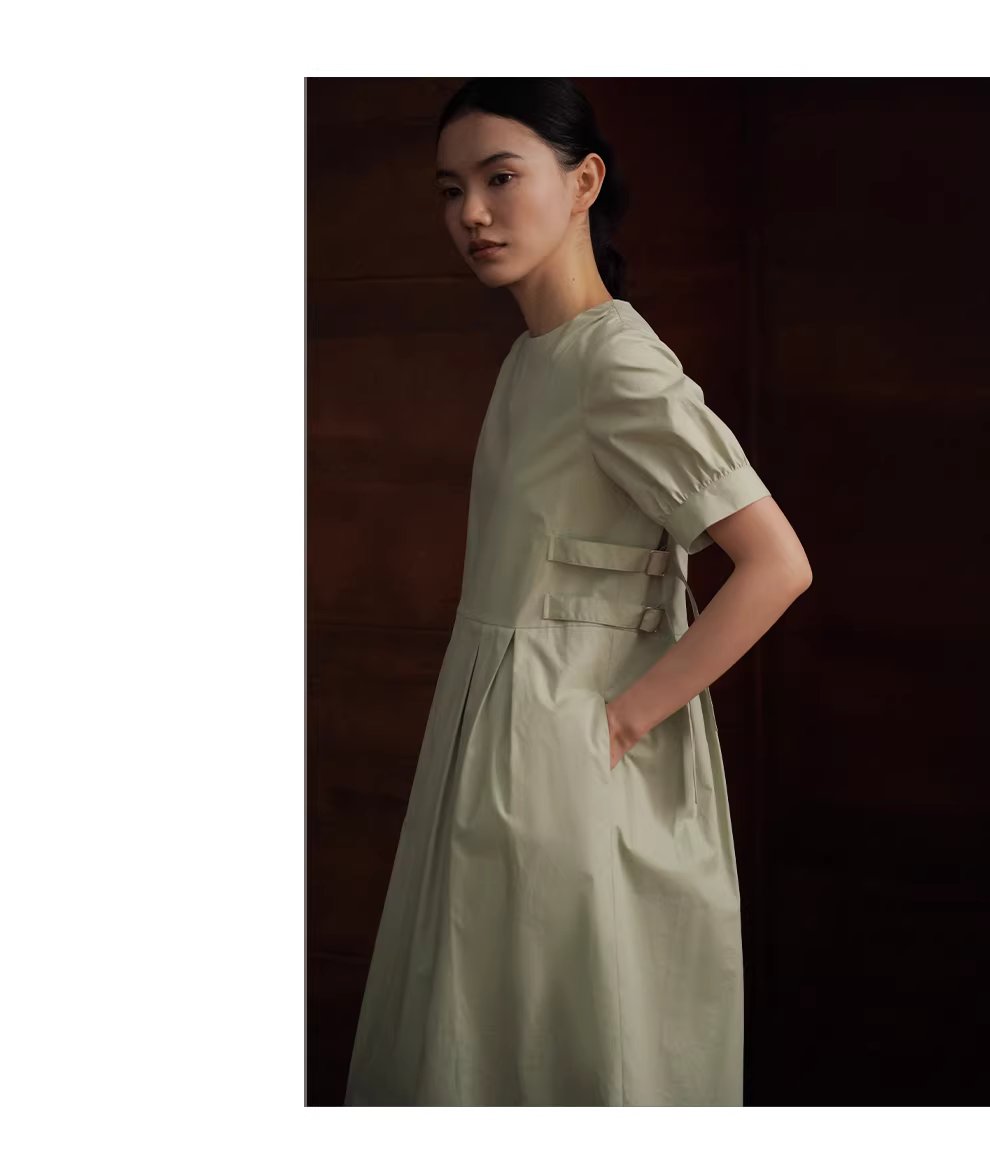 收腰立體壓褶腰袢設計100棉圓領泡泡袖寬鬆顯瘦洋裝女,收腰立體壓褶腰袢設計100棉圓領泡泡袖寬鬆顯瘦洋裝女,HBFS7042,收腰立體壓褶腰袢設計100棉圓領泡泡袖寬鬆顯瘦洋裝女,純棉親膚,版型修飾