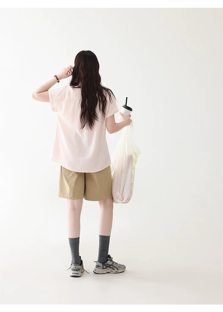 甜美純色小翻領短袖襯衫女夏新款寬鬆單排扣上衣,襯衫,韓系女裝,甜美純色小翻領短袖襯衫女夏新款寬鬆單排扣上衣,HBFS1100,甜美純色小翻領短袖襯衫女夏新款寬鬆單排扣上衣