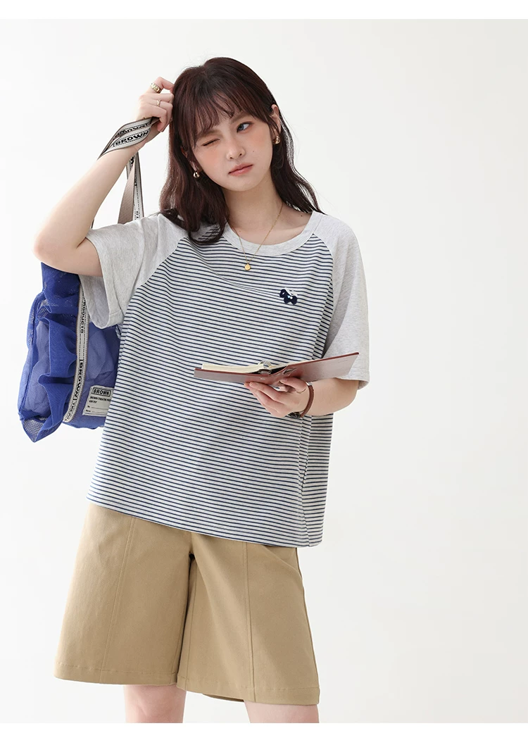 日繫條紋插肩袖小馬T恤女夏季新款寬鬆顯瘦上衣,HBFS1101,日繫條紋插肩袖小馬T恤女夏季新款寬鬆顯瘦上衣,橫紋設計,寬鬆舒適,插肩袖