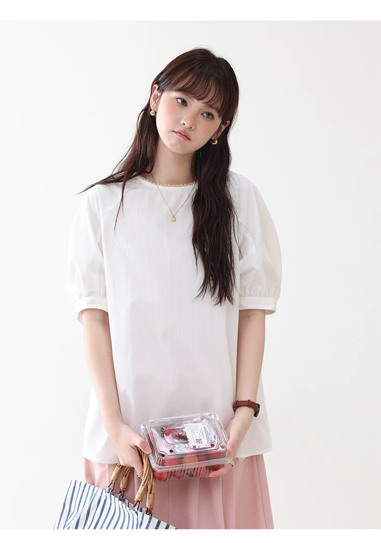 花邊領後排扣純棉襯衫女夏季新款設計感短袖上衣,花邊領後排扣純棉襯衫女夏季新款設計感短袖上衣,HBFS1107,花邊領後排扣純棉襯衫女夏季新款設計感短袖上衣,後背排扣,全棉面料