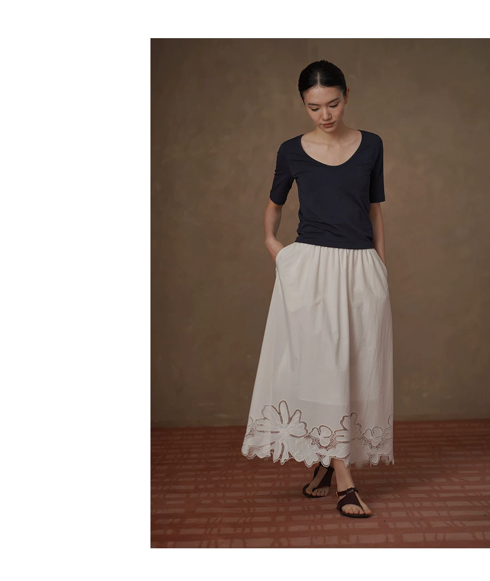 假日漫步定位刺繡蕾絲高支棉鬆緊腰頭長款顯瘦半身裙女,假日漫步定位刺繡蕾絲高支棉鬆緊腰頭長款顯瘦半身裙女,HBFS2022,假日漫步定位刺繡蕾絲高支棉鬆緊腰頭長款顯瘦半身裙女,純棉親膚,A字修身