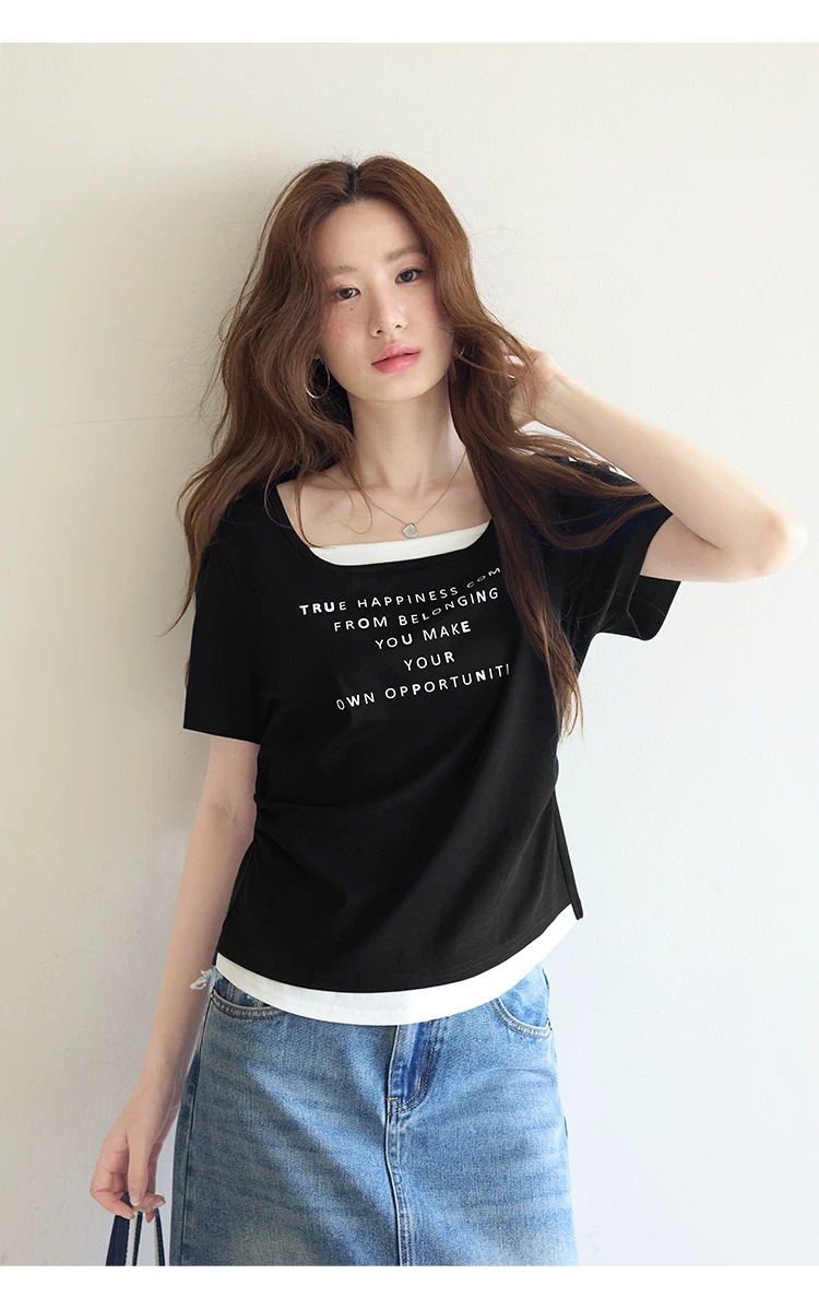 愛薔薇大尺碼胖mm假兩件短袖T恤夏裝女新款上衣,愛薔薇大尺碼胖mm假兩件短袖T恤夏裝女新款上衣,HBFS1158,愛薔薇大尺碼胖mm假兩件短袖T恤夏裝女新款上衣,中大尺碼,假兩件式