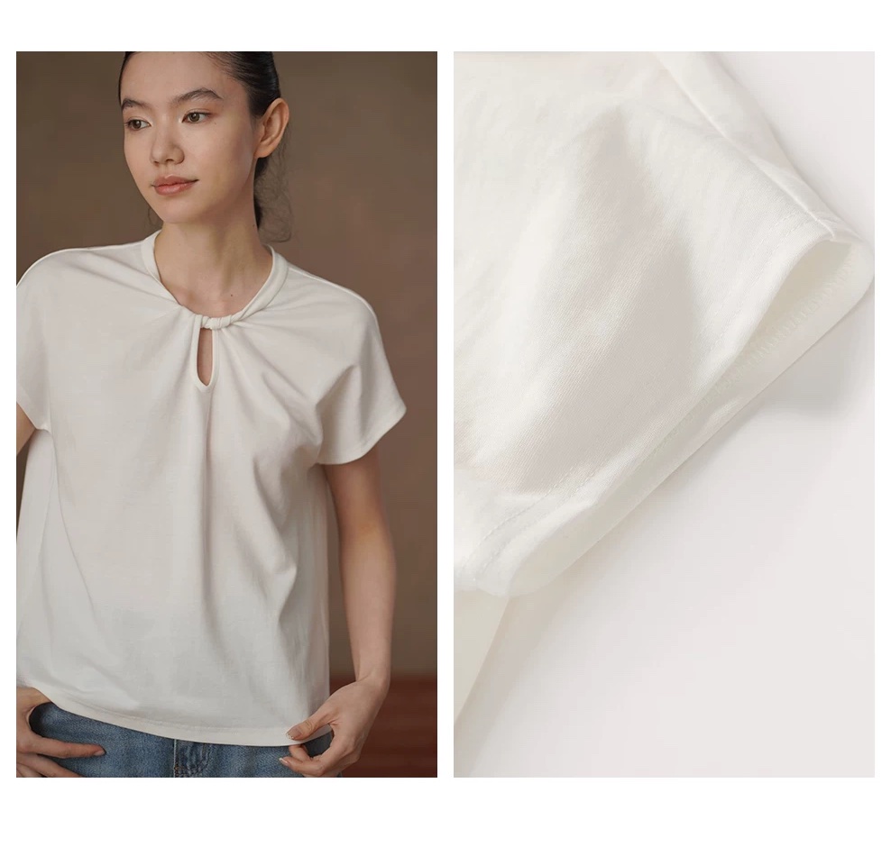 高支棉氣質扭結設計領口一體連身袖寬鬆顯瘦通勤短袖T恤,高支棉氣質扭結設計領口一體連身袖寬鬆顯瘦通勤短袖T恤,HBFS1206,高支棉氣質扭結設計領口一體連身袖寬鬆顯瘦通勤短袖T恤,扭結領口,日常百搭