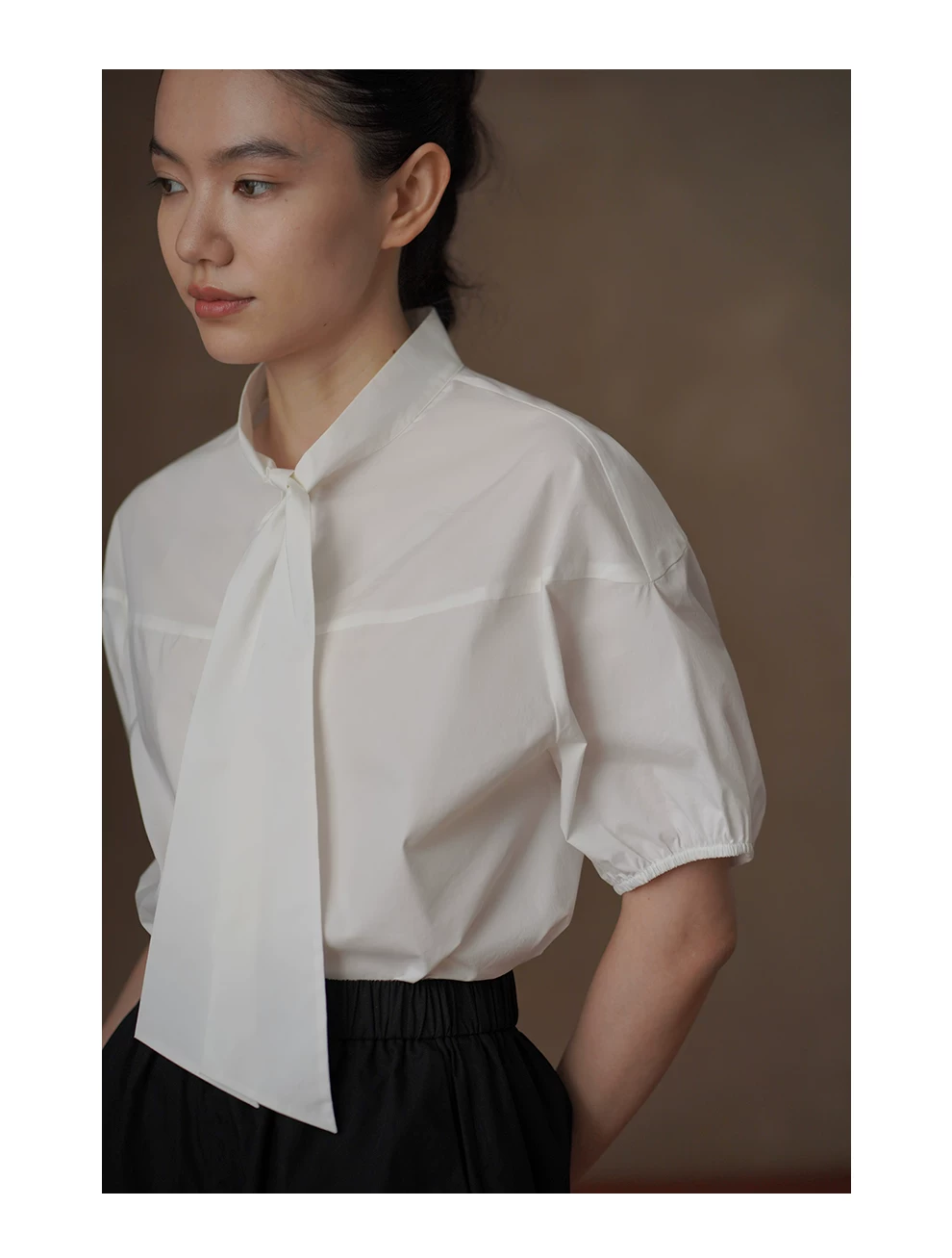 韓女日常繫帶立領襯衫寬鬆顯瘦短袖挺括高支棉通勤上衣,韓女日常繫帶立領襯衫寬鬆顯瘦短袖挺括高支棉通勤上衣,HBFS1209,韓女日常繫帶立領襯衫寬鬆顯瘦短袖挺括高支棉通勤上衣,繫帶立領,寬鬆顯瘦