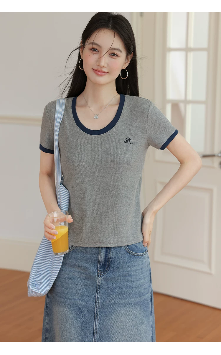 大尺碼胖mm巨遮肚夏裝正肩短袖T恤女2026新款寬鬆灰色上衣女,大尺碼胖mm巨遮肚夏裝正肩短袖T恤女2026新款寬鬆灰色上衣女,HBFS1302,大尺碼胖mm巨遮肚夏裝正肩短袖T恤女2026新款寬鬆灰色上衣女,中大尺碼,撞色拼接