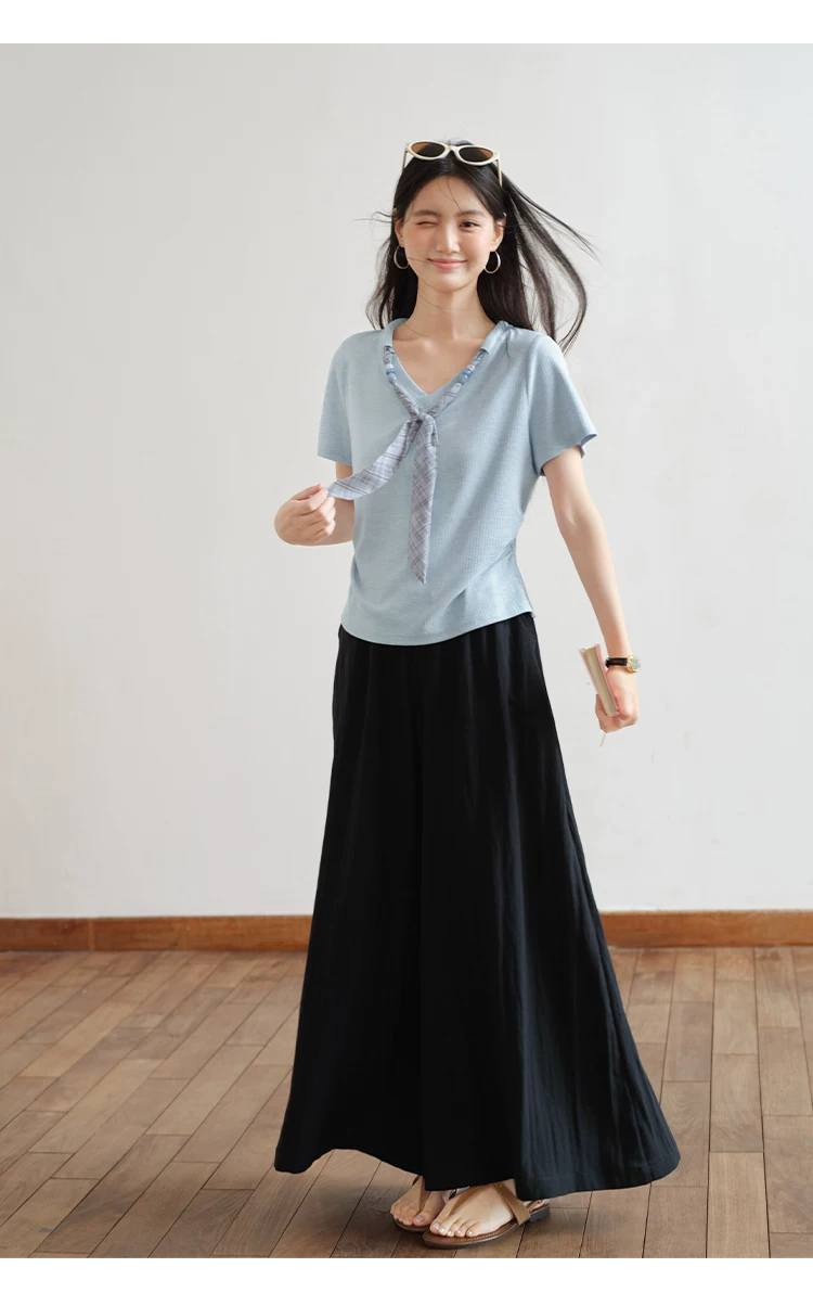 大尺碼法式飄帶V領短袖T恤女2026新款顯瘦夏裝正肩藍色上衣女,大尺碼法式飄帶V領短袖T恤女2026新款顯瘦夏裝正肩藍色上衣女,HBFS1313,大尺碼法式飄帶V領短袖T恤女2026新款顯瘦夏裝正肩藍色上衣女,中大尺碼,飄帶領結