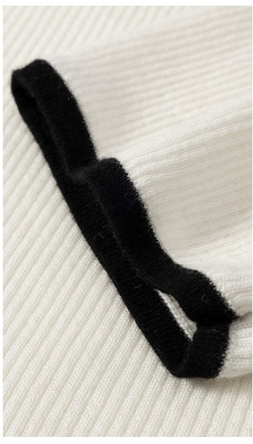 描邊撞色柔軟2股48支羊毛顯瘦坑條圓領通勤針織短袖上衣