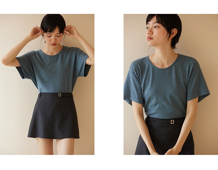 夏日青瓷藍T恤柔軟羊毛輕盈透氣基礎款圓領寬鬆短袖上衣