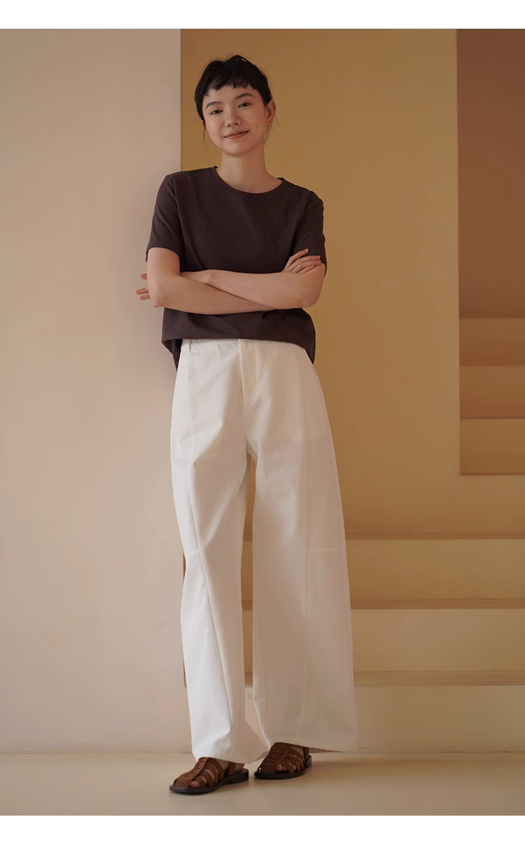 百搭基因立體剪裁分割直筒寬鬆版型高腰闊腿休閒長褲女