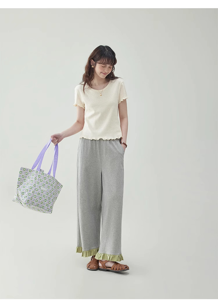木耳邊純棉短袖提花t卹女夏新款純色短上衣