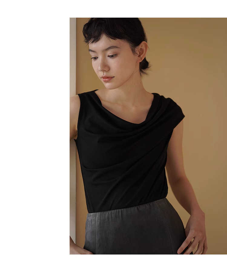 鬆弛美學雕塑感不規則袖口設計蕩領顯瘦氣質通勤上衣女