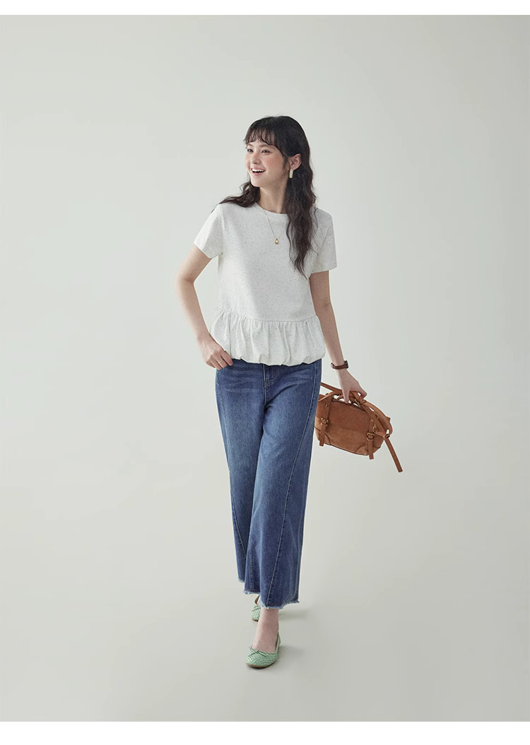 彩點花苞下擺短袖T恤女夏季新款設計感上衣