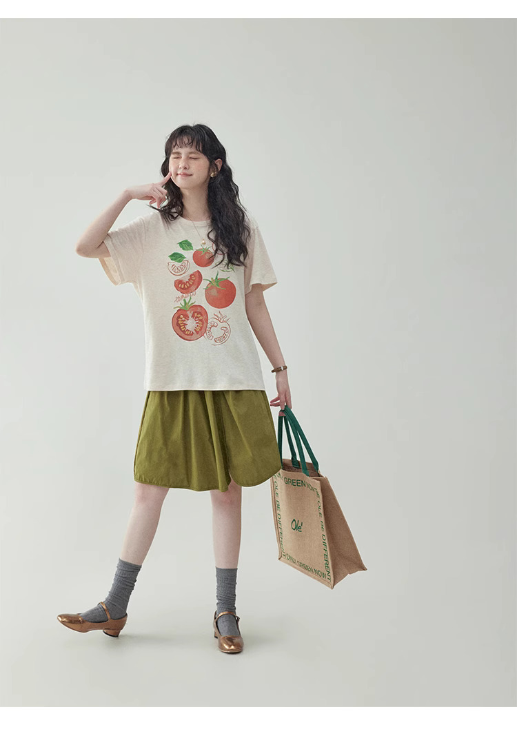 番茄印花圓領純棉短袖T恤女夏季新款少女感上衣