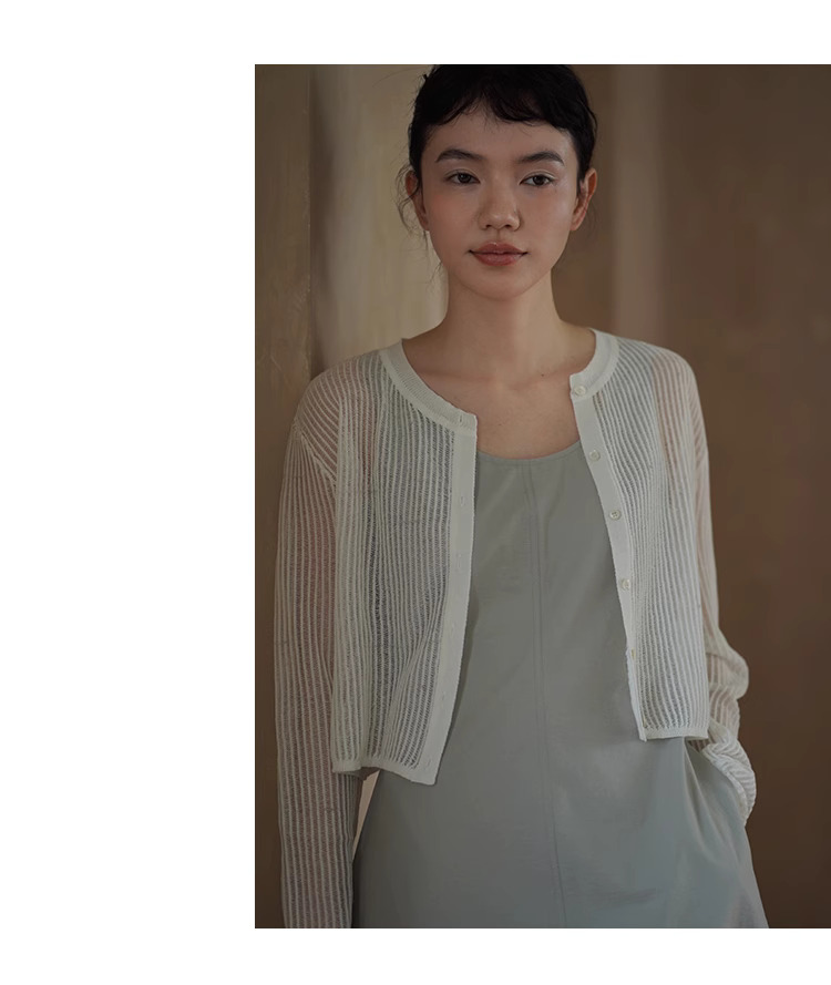 輕盈微風朦朧拉線絞花鏤空針織涼爽冰麻透氣防曬開衫女