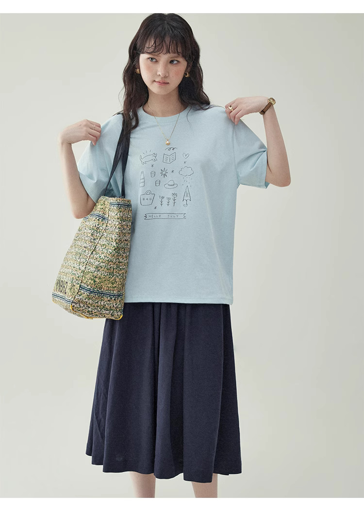 簡約印花純棉短袖T恤女25夏季新款休閒寬鬆上衣