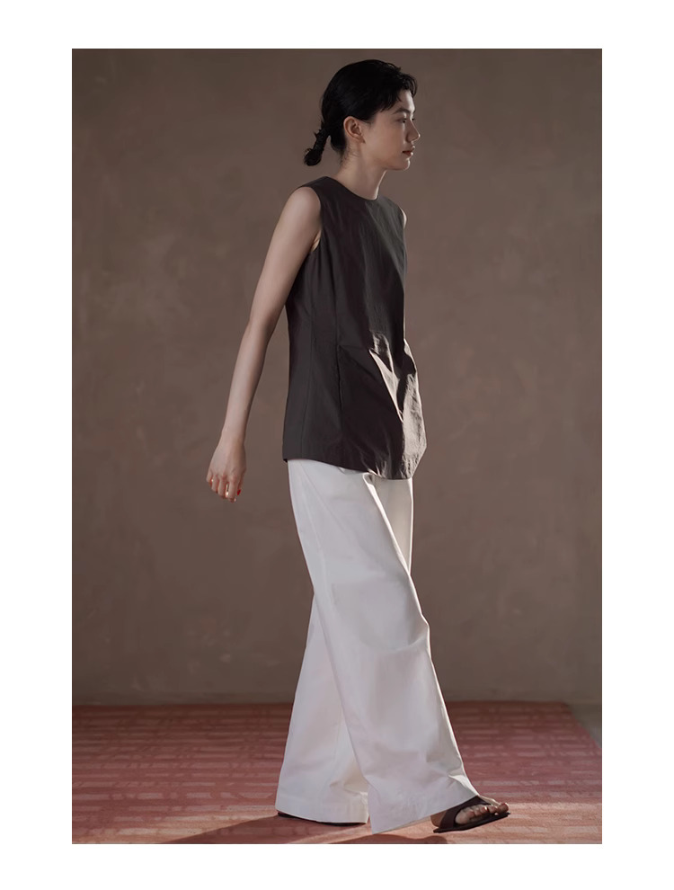 涼感百搭夏日棉萊賽爾混紡斜紋挺括抗皺寬鬆顯瘦長褲女