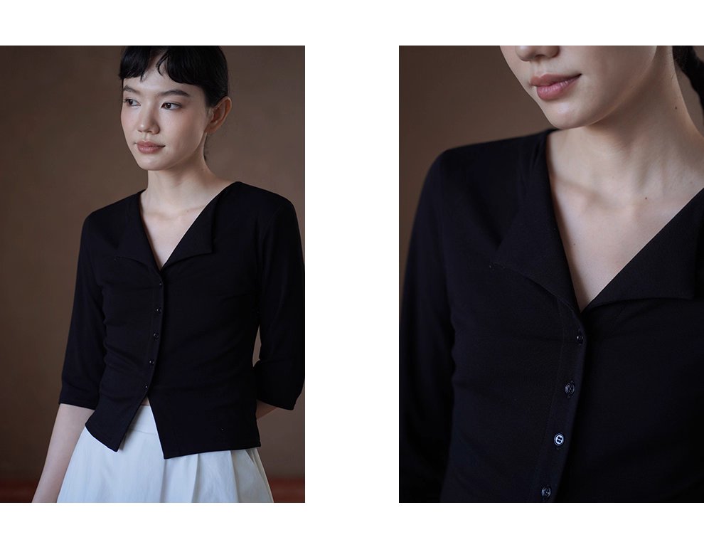 品質通勤雙面織布V領氣質上衣遮肉中袖合身彈性顯瘦T恤