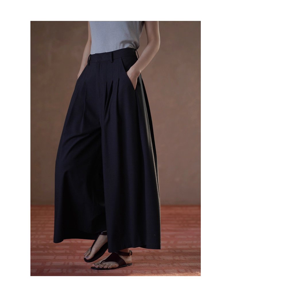 無痛顯瘦神褲綿羊毛萊賽爾混紡爽垂A字闊腿遮肉通勤長褲