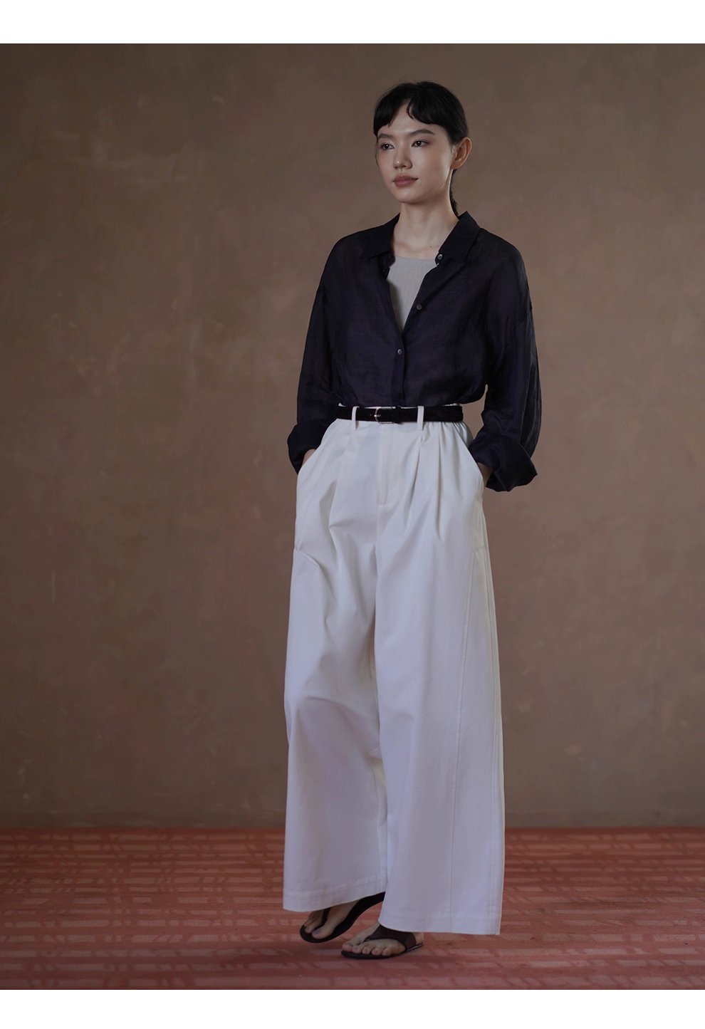 清透微風天然100苧麻襯衫寬鬆顯瘦通勤廓形落肩長袖上衣