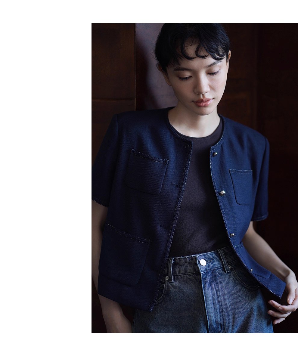 法式花邊拼接肌理感短袖小香氣質圓領通勤顯瘦短外套